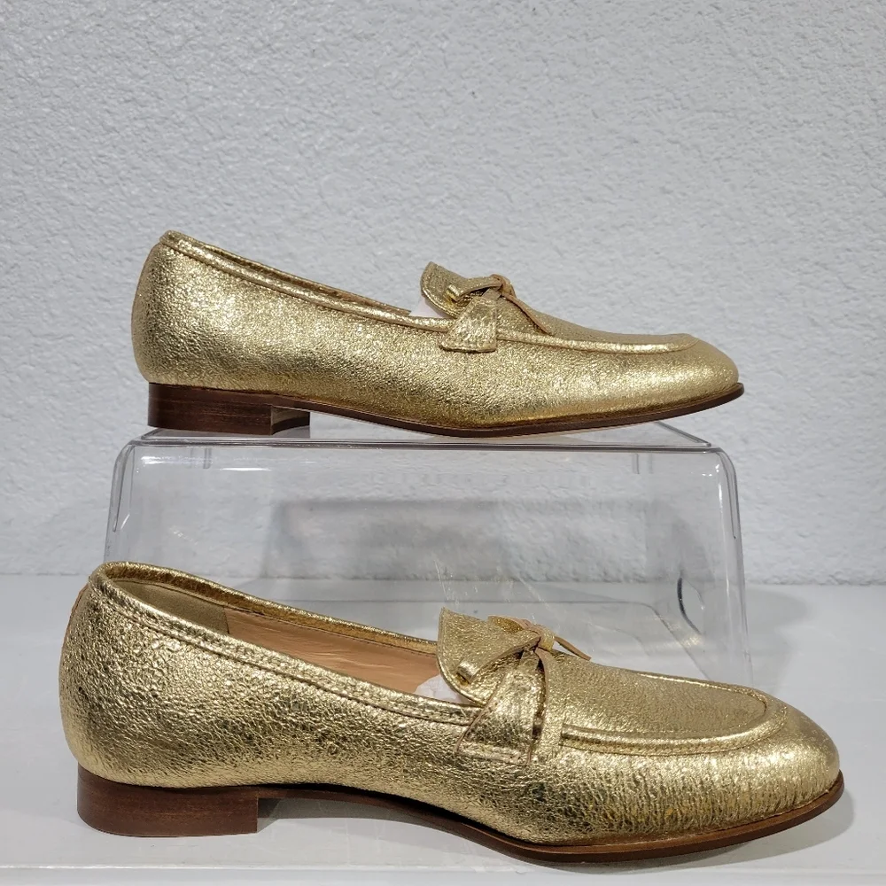 J Crew Academy Loafers Metallic Leather Gold Size 5.5 New